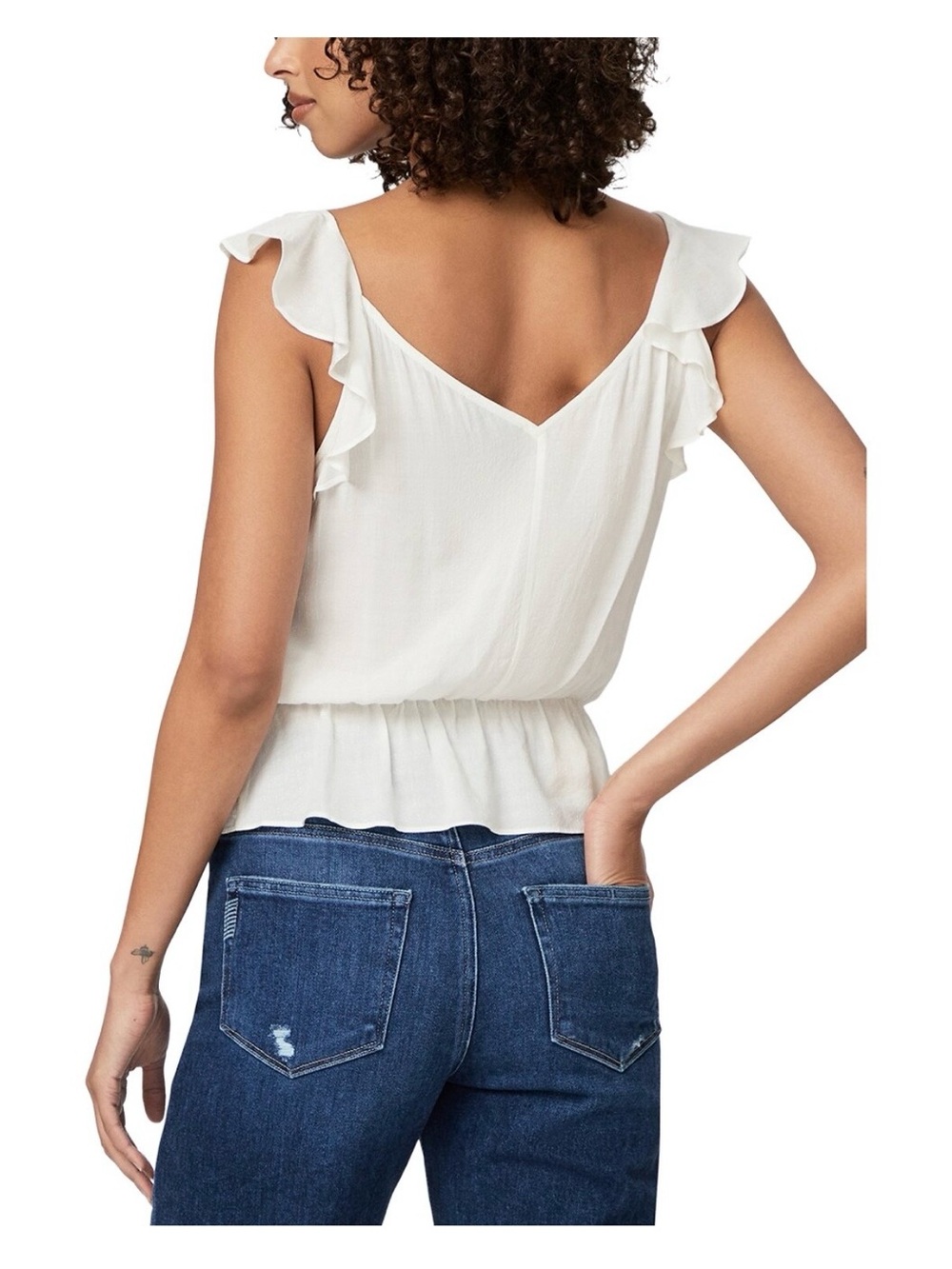 PAIGE Ivory Ruffle Wrap Blouse Sleeveless V Neck Peplum Romantic Feminine Top - Picture 2 of 8
